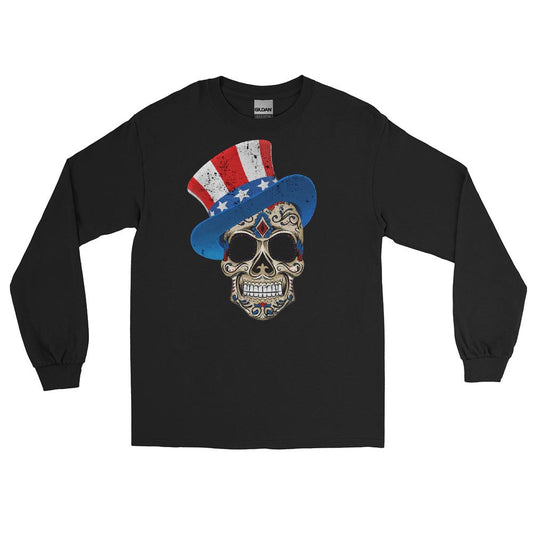 Men’s 4th Of July Star Spangled Sugar Skull Long Sleeve Shirt