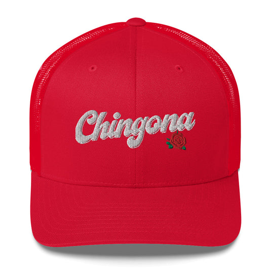 Old School Chingona Rose Trucker Cap