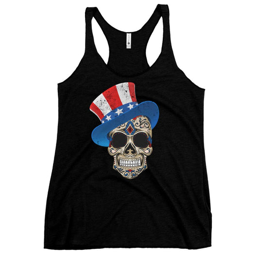 4th Of July Star Spangled Sugar Skull Racerback Tank