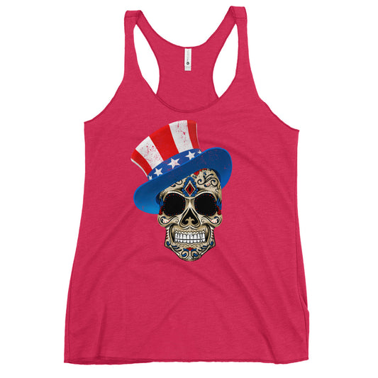 4th Of July Star Spangled Sugar Skull Racerback Tank